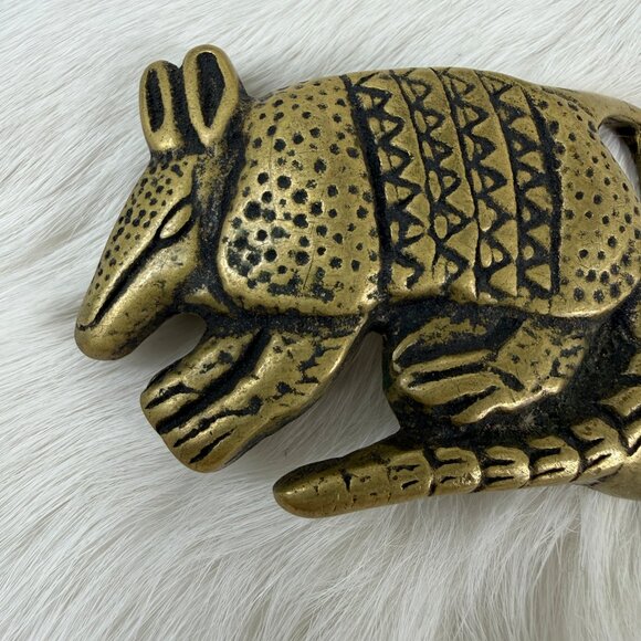 Vintage 70s Armadillo Belt Buckle Solid Brass Hippie Western Trinity - Picture 2 of 7